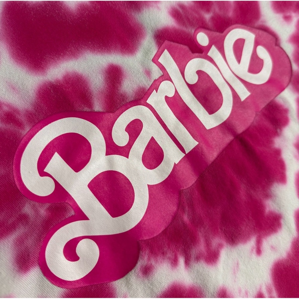Barbie Women's Pink White Tie Dye Graphic T-Shirt Crop Top Y2K Size - Picture 5 of 7
